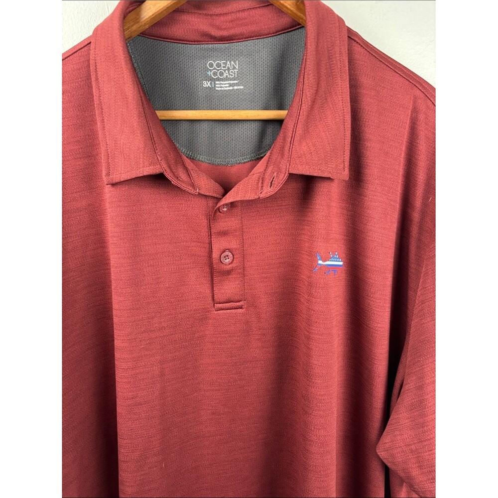 Ocean + Coast Men's 3x Brick Red Polo Shirt golf  big USA shark logo 60”
